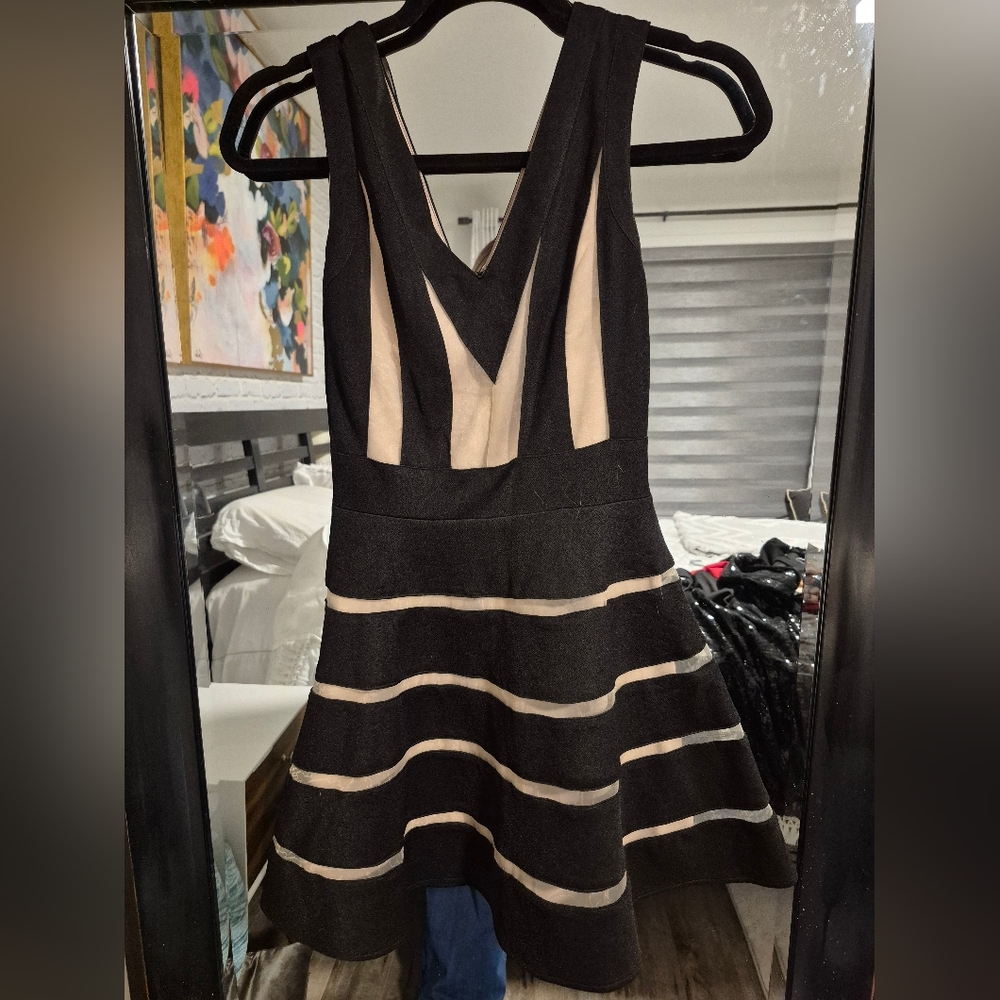 PINK Victoria's Secret Black and Nude Backless Fit-and-Flare Dress